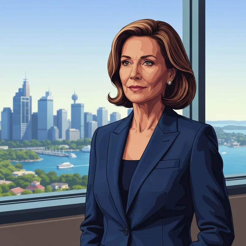 Professional portrait of a sophisticated senior legal counsel representing Kate Eastman in a Sydney-based office environment, cinematic lighting.