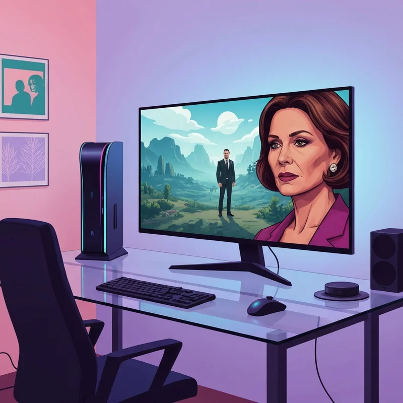 Cinematic visual representation of high-fidelity 2026 aaa console games on a futuristic gaming setup with neon lighting.