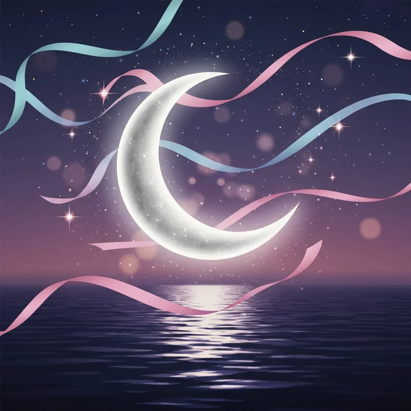 A cinematic, high-quality representation of the sailor moonlight aesthetic, featuring a glowing crescent moon and ethereal ribbons.