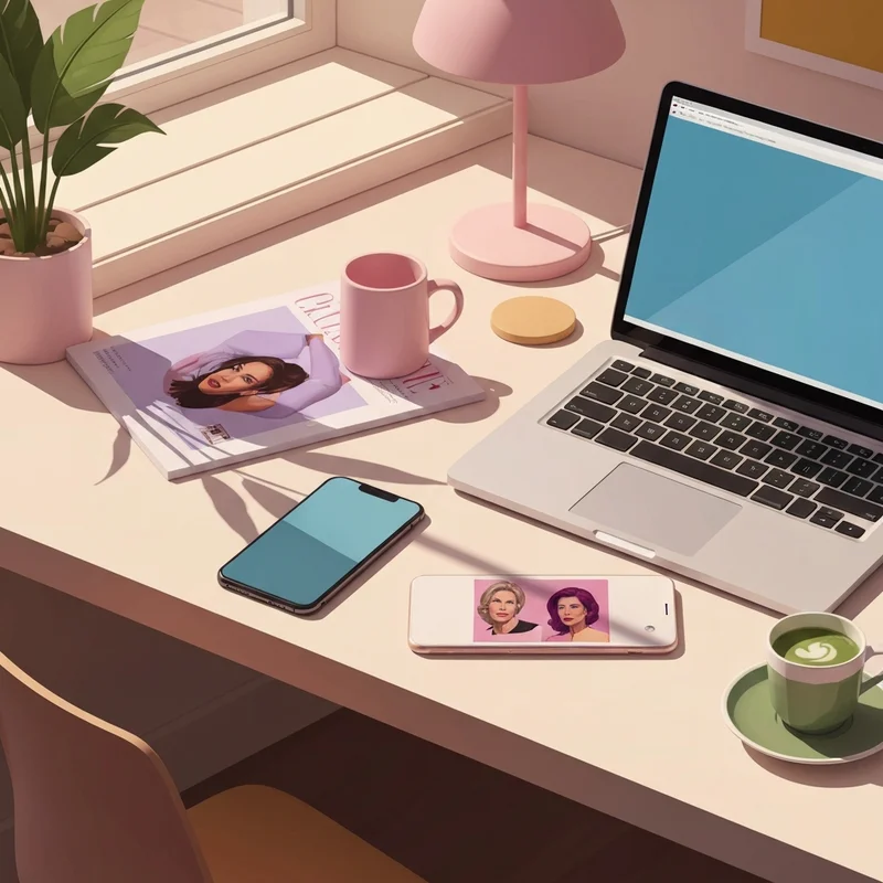 A minimalist and aesthetic digital creator workspace representing the Jess Cromwell brand vibe.