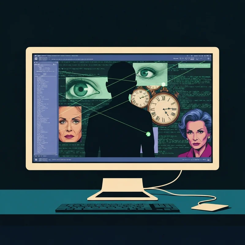 A surrealist digital collage representing the lhohq internet mystery with neon code and abstract art.