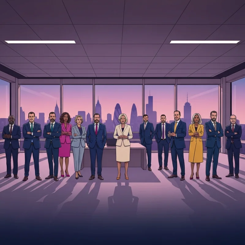The Apprentice cast Series 20 candidates in a high-stakes London boardroom setting.