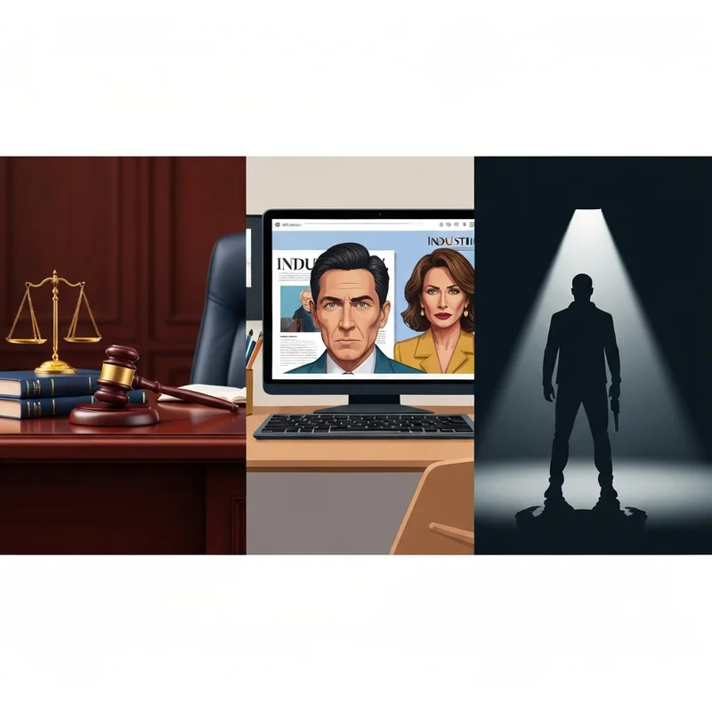 An organized disambiguation hub for the name Alan Richter, featuring a lawyer's gavel, a journalist's typewriter, and a cinematic action star silhouette.