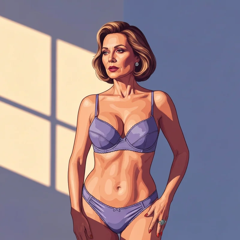 A cinematic, high-resolution portrait of a curvy model with an hourglass figure in elegant lingerie, showcasing professional aesthetic photography for big sexy tittes.