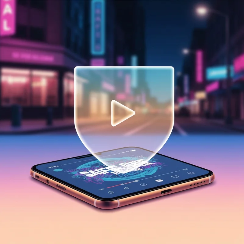 A high-tech digital shield protecting a mobile device from viral ghettotjbe search risks, cinematic blue and orange lighting.