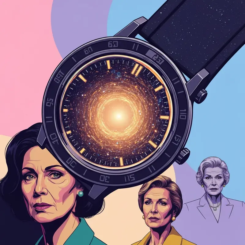 A cinematic visualization of a shattered clock floating in a cosmic nebula, representing the best time travel movies of last 15 years.