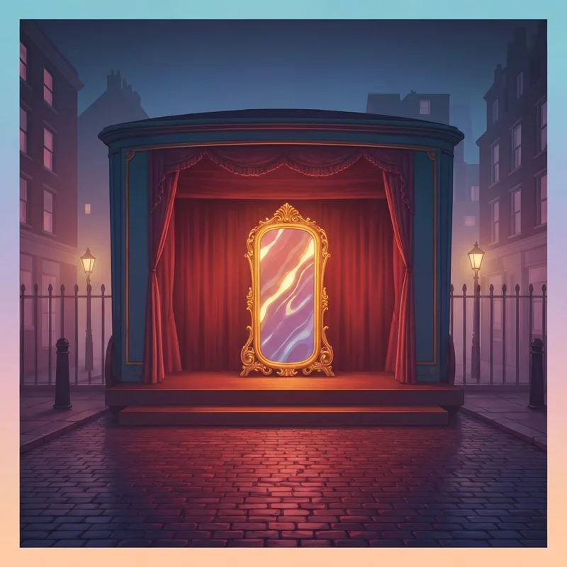 The Imaginarium of Dr Parnassus trailer featuring a golden surrealist mirror portal and mysterious theater stage.