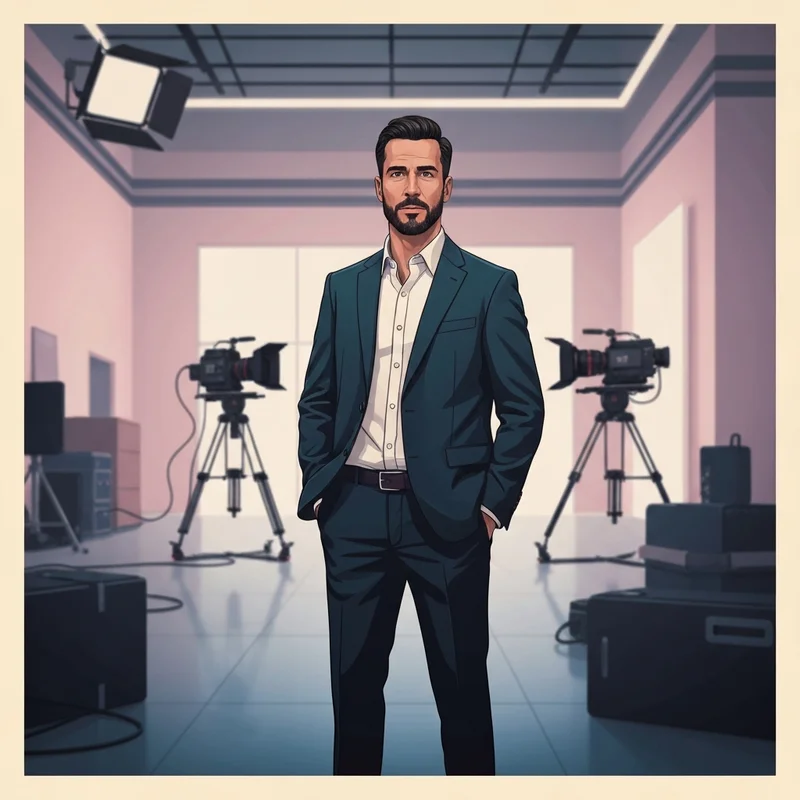 Cinematic professional profile of producer Rodrigo Bello Noble on a film set in Mexico City.