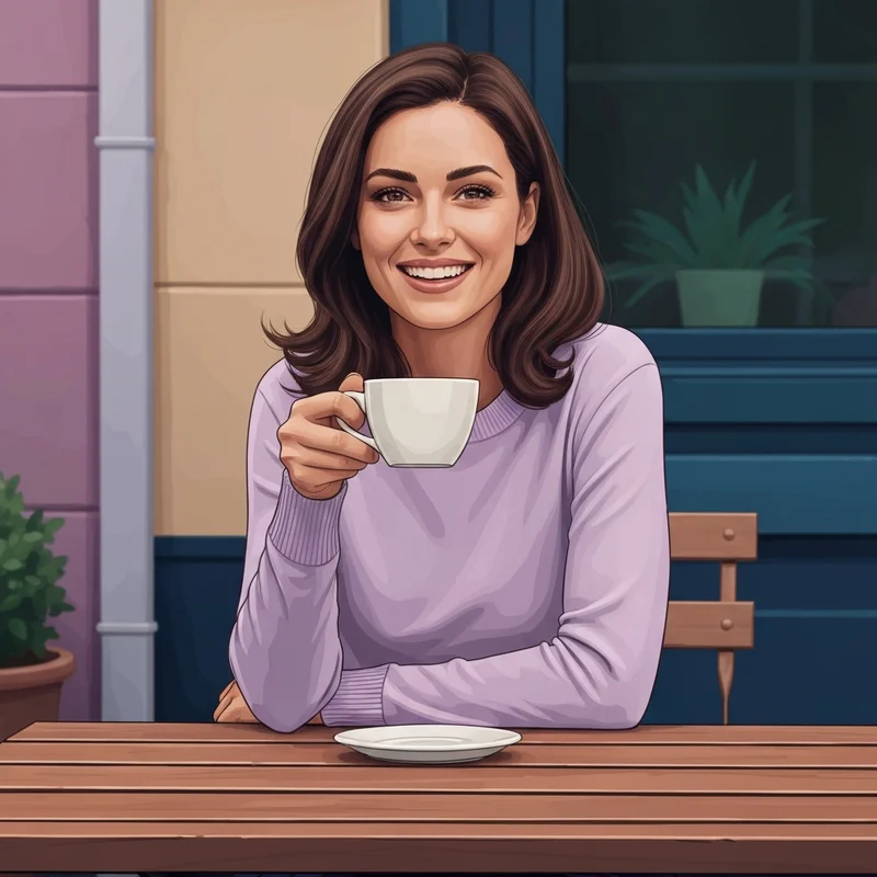 A close-up POV perspective of a smiling, natural-looking young woman on a date in a sun-drenched cafe, representing the atk girlfriends series aesthetic.