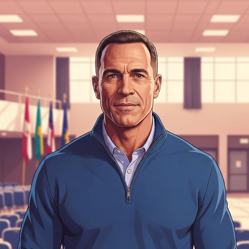 Portrait of a disciplined male leader standing in a community setting, representing candidate Chris Shea.