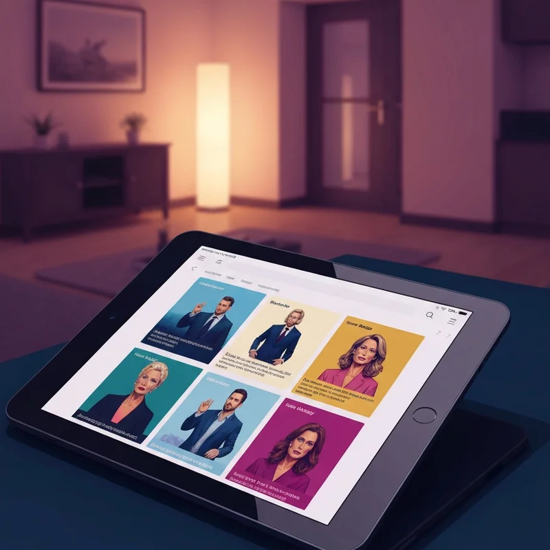 A modern digital entertainment hub interface showing voddler.co.uk on a sleek tablet screen with a cozy UK living room background.