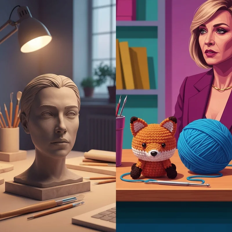 A visual guide to felix fox featuring a professional makeup artist portfolio and a small orange crocheted fox kit.