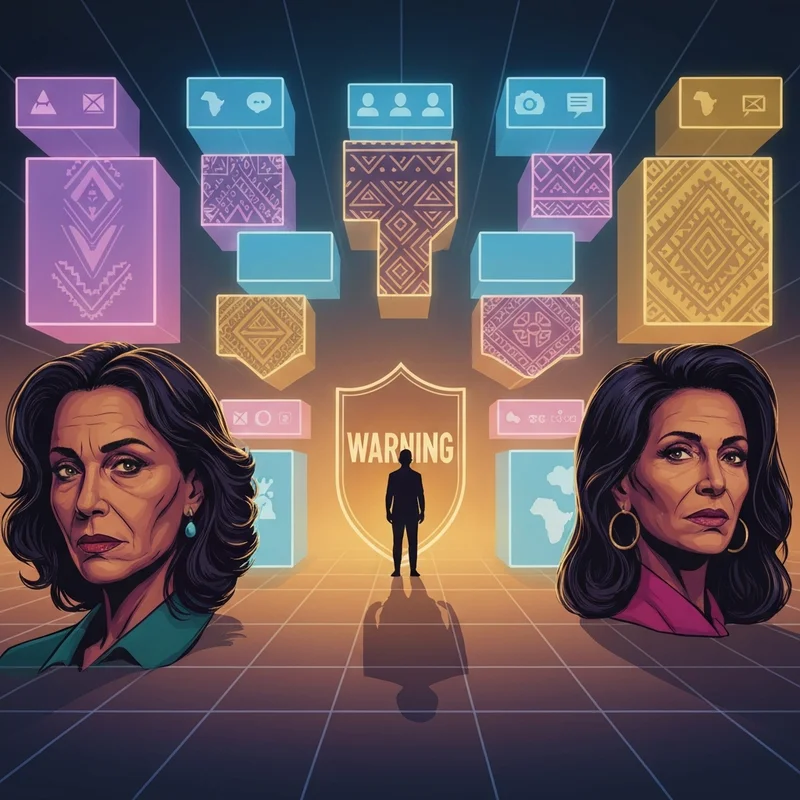 A symbolic illustration of the viral mandingo unleashed trend showing a digital maze with historical African patterns and social media alert icons.