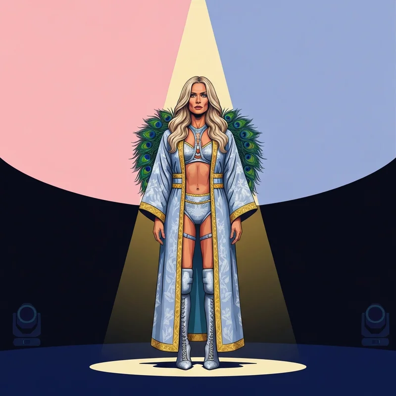 Charlotte Flair posing in a regal gold robe, representing her 'The Queen' persona in a professional WWE studio setting.
