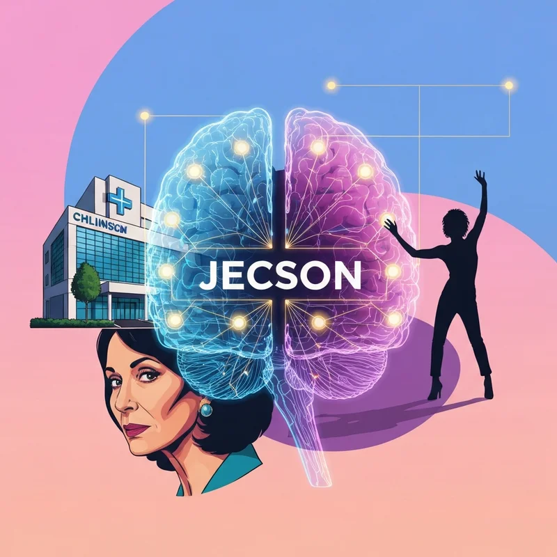 A digital disambiguation map showing the keyword jecson branching into a medical building, a music icon, and social media profiles.