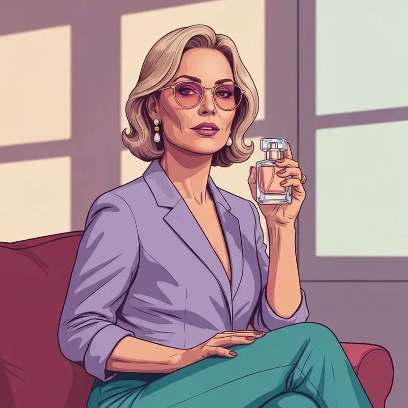 A confident woman with a stylish aesthetic holding a luxury fragrance bottle, representing the bbw dp concept.