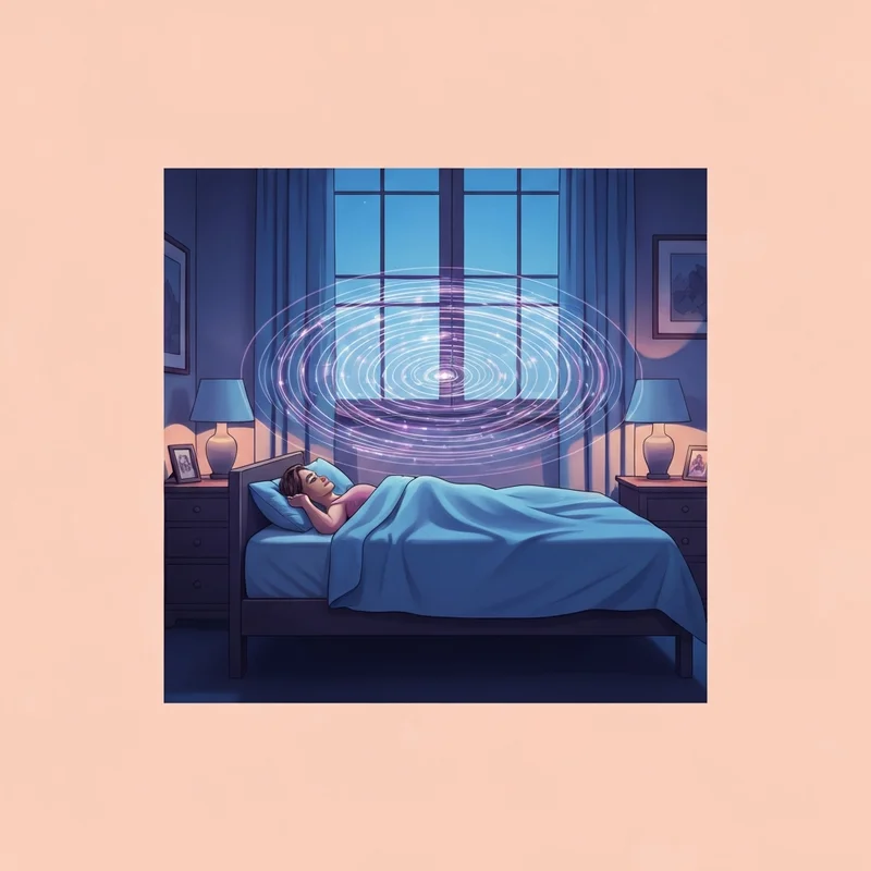 A serene bedroom at night with soft blue lighting, representing the complex nature of sexsomnia and sleep disorders.