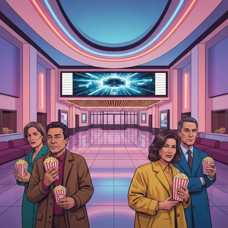 Cinematic theatrical poster style for bugonia showtimes featuring abstract sci-fi elements and high-tension character archetypes.