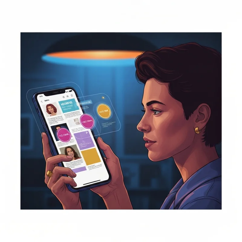 A symbolic representation of digital media literacy, featuring a stylized smartphone displaying a charlie kirk on school shootings quote against a backdrop of news alerts and verification checkmarks.