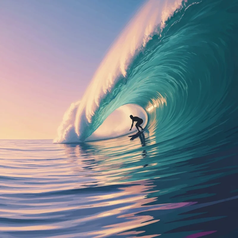 Cinematic high-definition view of surfing movies featuring a powerful blue wave and a professional surfer in a tube.