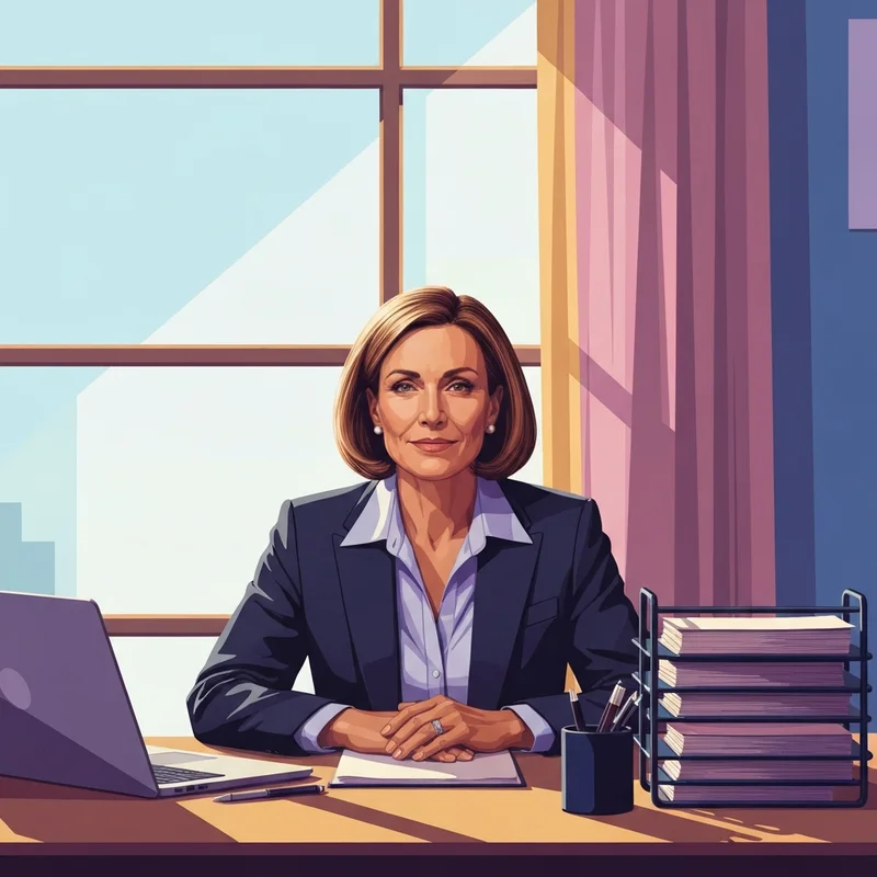 Portrait of a determined female professional in a modern office, representing the authority of Kelly Donovan in police reform.