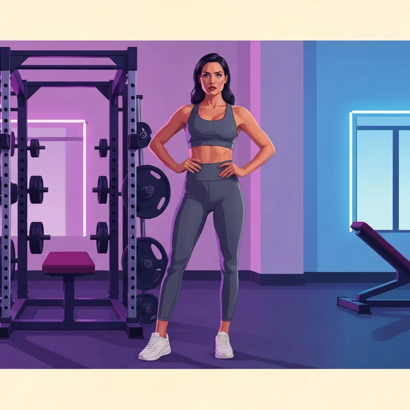 A confident young woman in a modern gym setting, wearing a sleek baddie aesthetic matching set, representing the shegotass fitness trend.