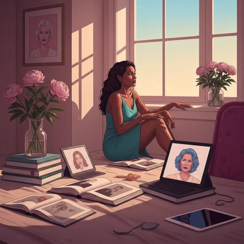 A peaceful and artistic representation of fem joy featuring soft golden light, natural textures, and a diverse feminine aesthetic.