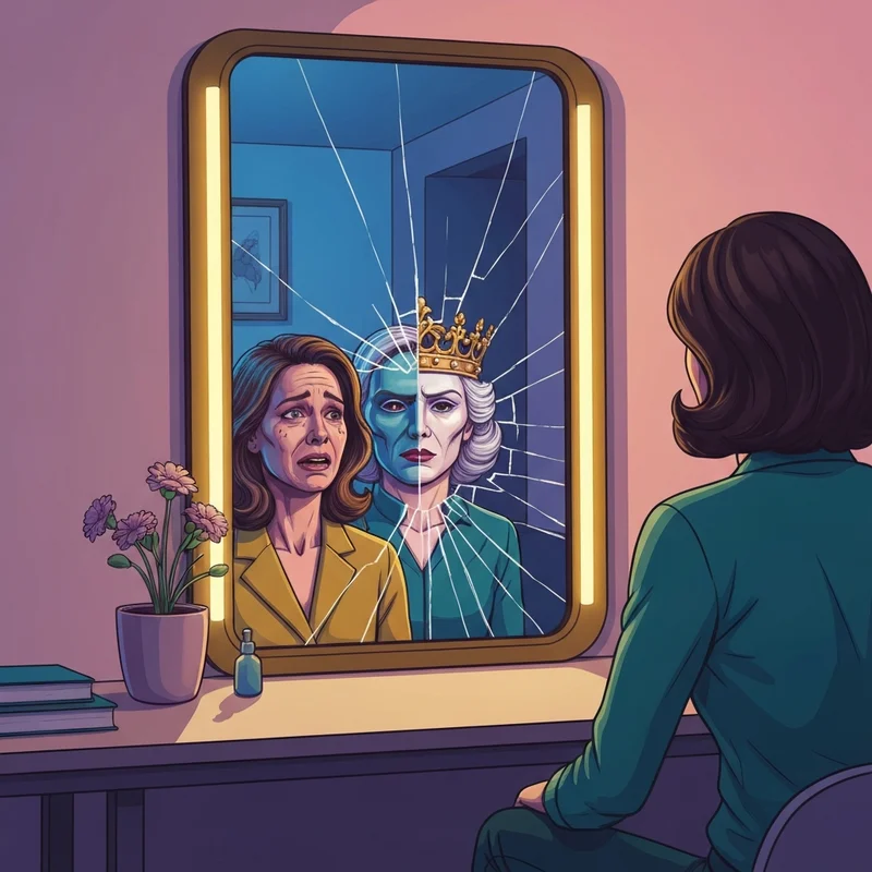A visual representation of the complex overlap between BPD and NPD, showing a person with a dual-toned reflection in a shattered mirror, symbolizing the question: can you have npd and bpd.
