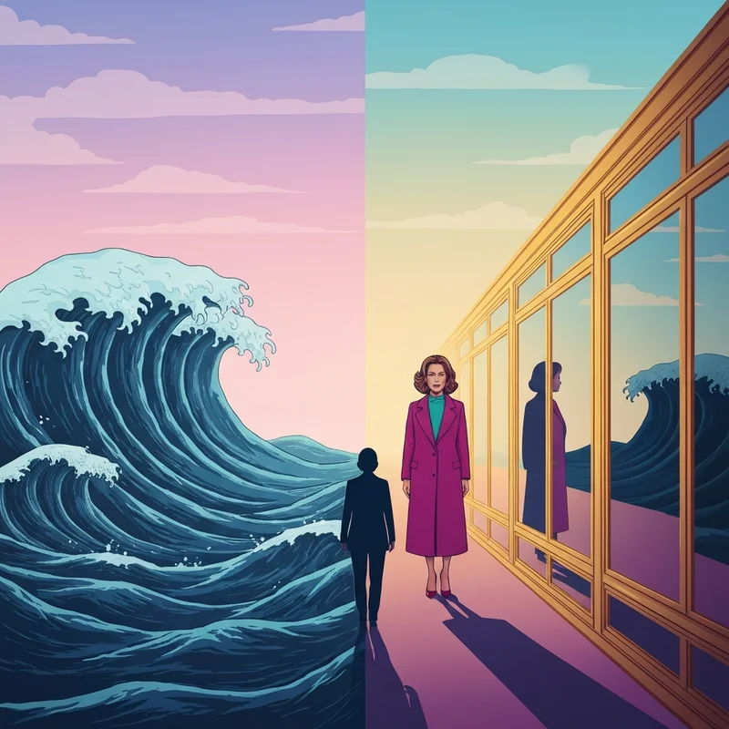 A visual representation of the difference between bpd and npd showing a person looking into a cracked mirror reflecting two different emotional states.