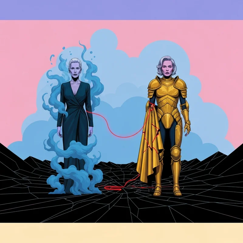 A dramatic and emotional conceptualization of a BPD and NPD relationship cycle, showing two people connected by a glowing, fragile thread in a dark, stormy landscape.