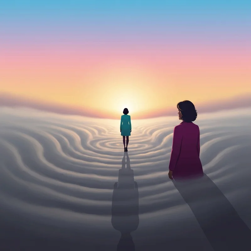 A woman standing in a foggy forest looking toward a distant light, representing the path out of npd abuse.