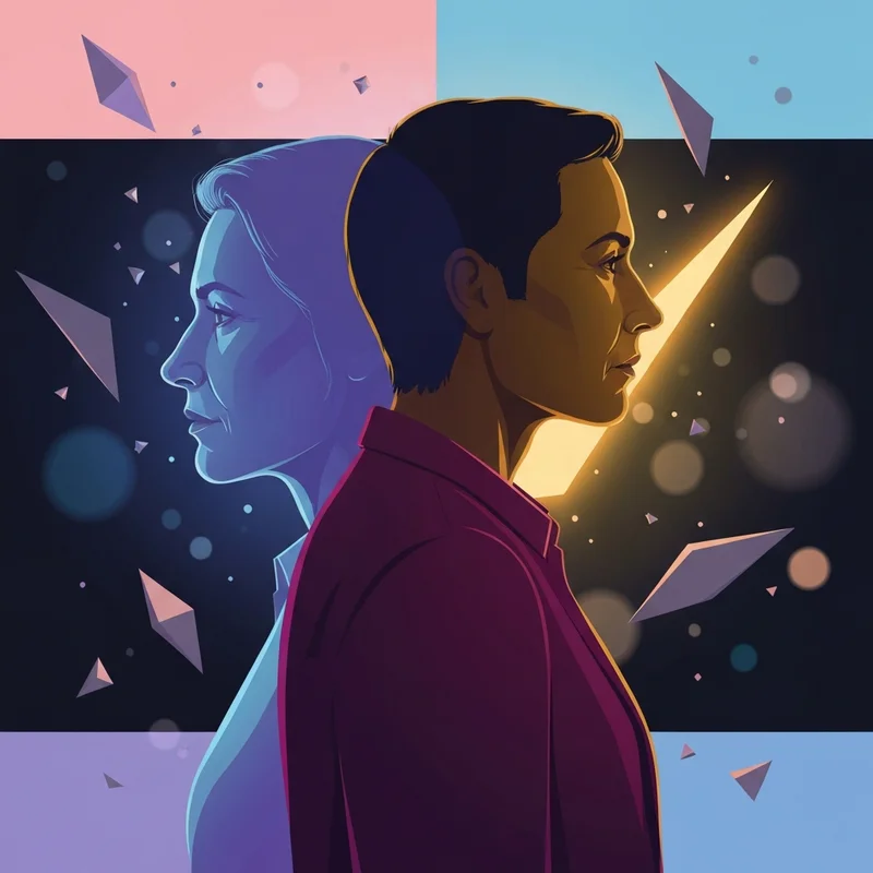 An abstract representation of BPD and NPD comorbidity showing two overlapping silhouettes in shades of indigo and gold.