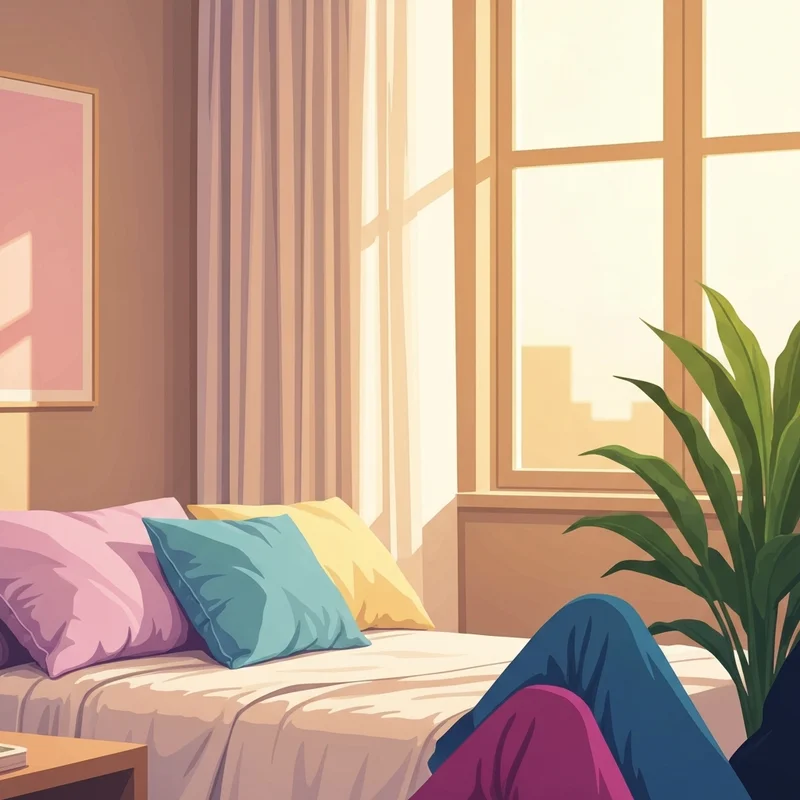 A serene, sunlit room with a single person sitting comfortably, representing the peaceful journey to heal npd.