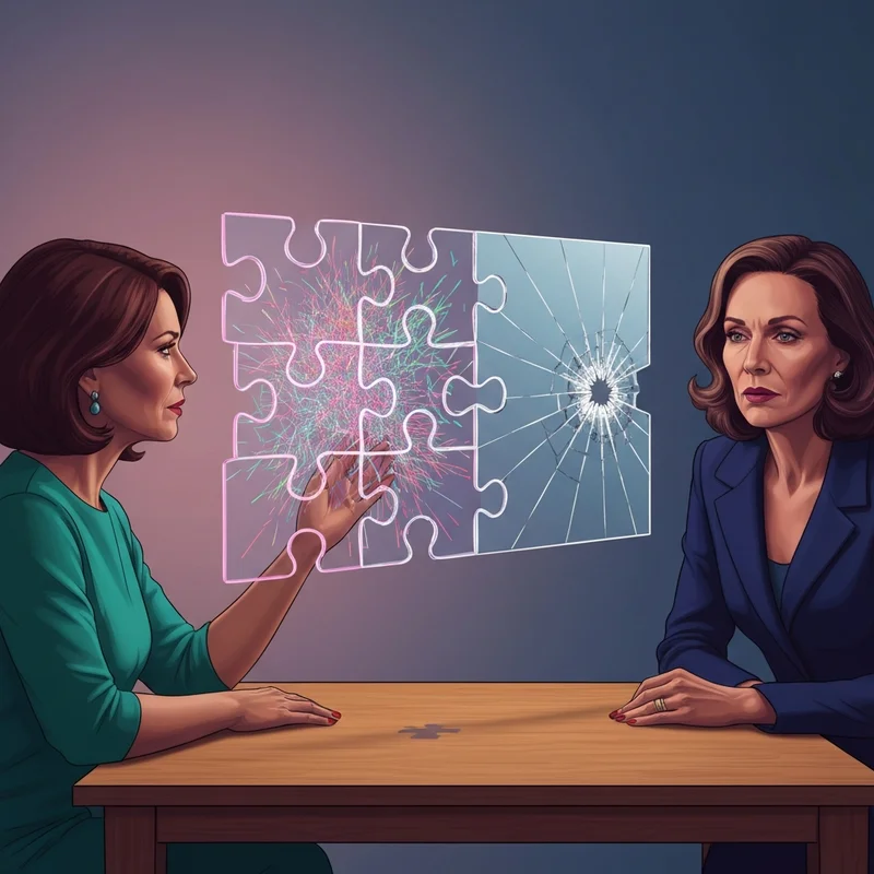 A symbolic representation of npd adhd showing two intertwined figures, one reflecting internal chaotic energy and the other a fractured golden mask, highlighting the complexity of differentiation and comorbidity.