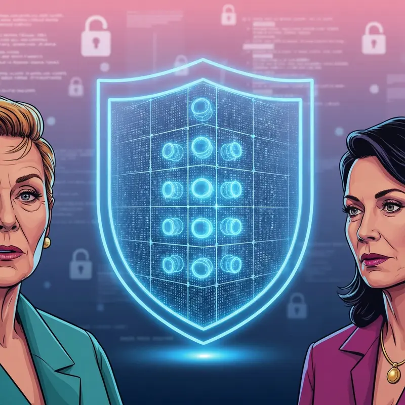 A secure digital interface showing a shield icon and data encryption symbols, representing the question: npd pentester com is it safe?