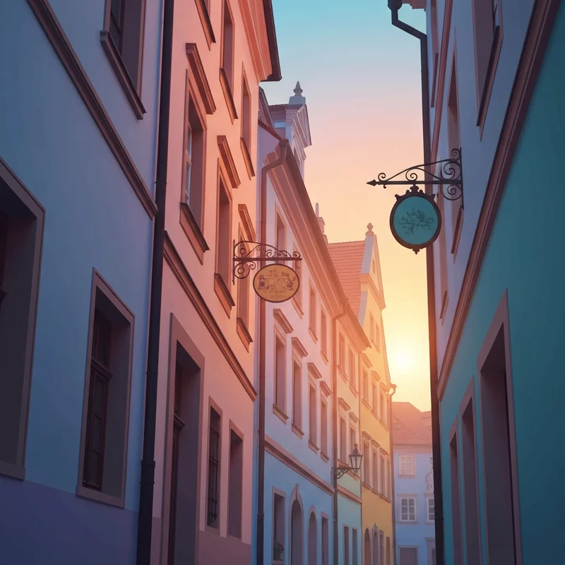 A cinematic morning view of the historic czche streets with cobblestones and gothic architecture in Prague.