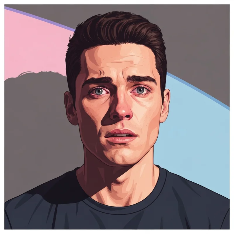 A young male actor in a focused, emotional close-up during a professional man acting audition.