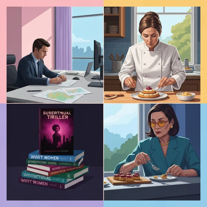 A professional portrait-style collage representing the diverse careers of Maxwell Hoffman, including policy, culinary arts, and literature.