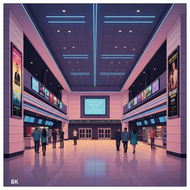 Cinematic interior view of a modern theater like Roxy 14 cinema santa rosa with stadium seating and digital screens.