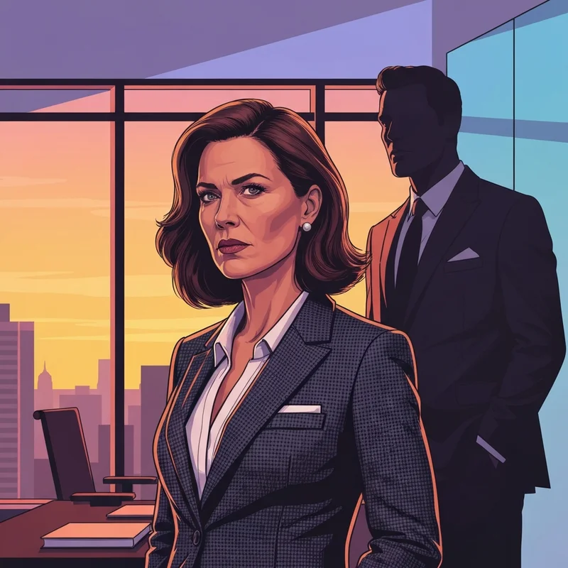 A resilient woman in an elegant suit standing confidently in a luxury office, representing the lead in tears and contracts never provoke the ceo's wife.