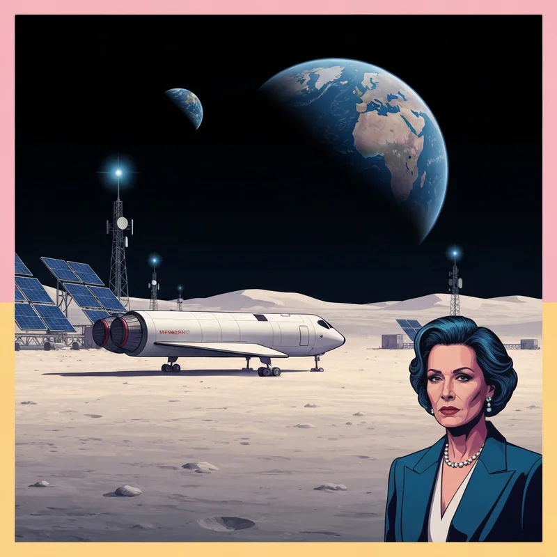 China moon mission landing at the lunar south pole with the Mengzhou spacecraft and a futuristic research base.