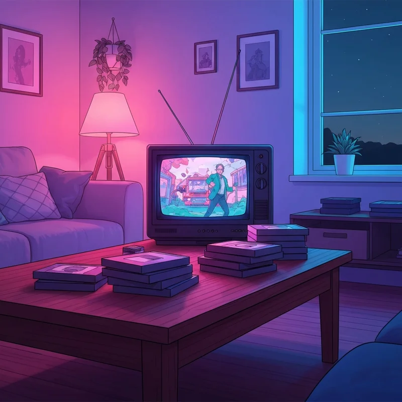 A nostalgic collage featuring a retro TV, VHS tapes, and neon lights representing the best 80s 90s movies.