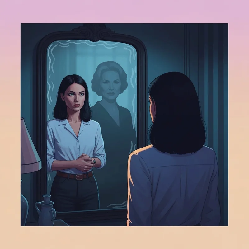 A cinematic and moody shot reflecting the themes of 'emanuel the truth about fishes' with a young woman looking at a shimmering water reflection.