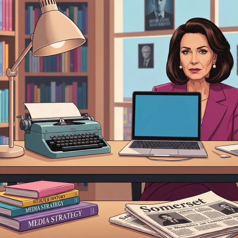 A professional portrait-style representation of the multifaceted career of Nathan Hartley including elements of journalism and academic research.