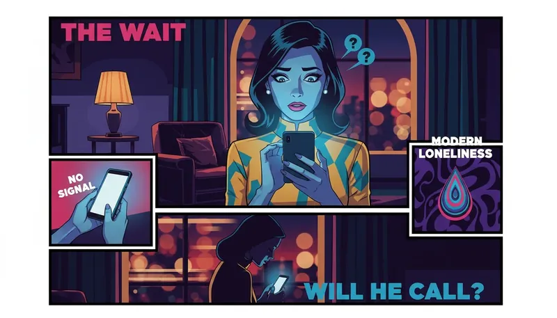 A woman looking at her phone, symbolizing the common experience of anxiety during talking stage of dating and the uncertainty of waiting for a text. Filename: anxiety-during-talking-stage-of-dating-bestie-ai.webp