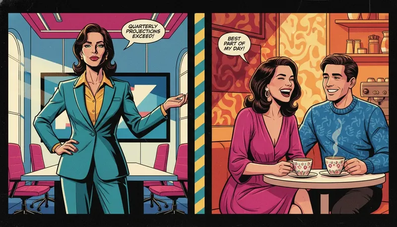 A visual representation of successfully balancing new relationship and career, showing a person thriving in both a professional boardroom and a romantic cafe setting. bestie-ai-balancing-new-relationship-and-career.webp