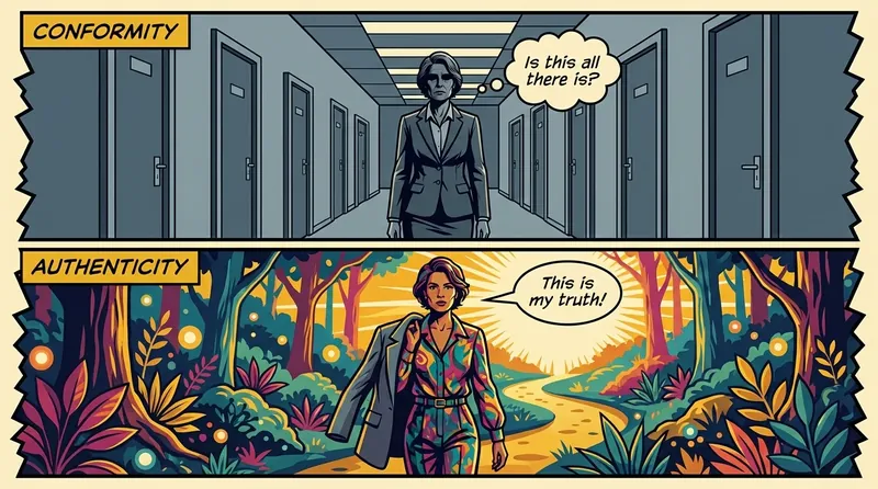 A metaphorical image showing a person shedding a bland business suit to reveal vibrant, unique clothing, symbolizing the powerful benefits of authenticity in your career. benefits-of-authenticity-in-your-career-bestie-ai.webp