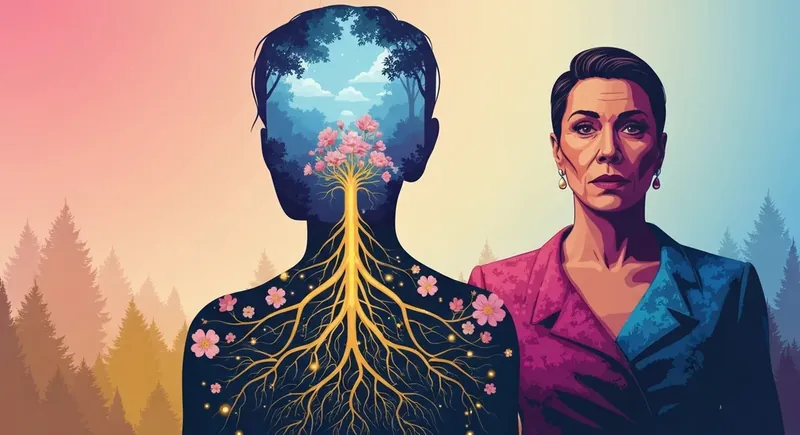 A visual representation of the benefits of being an emotional person showing a person's profile merged with a growing golden forest-benefits-of-being-an-emotional-person-bestie-ai.webp