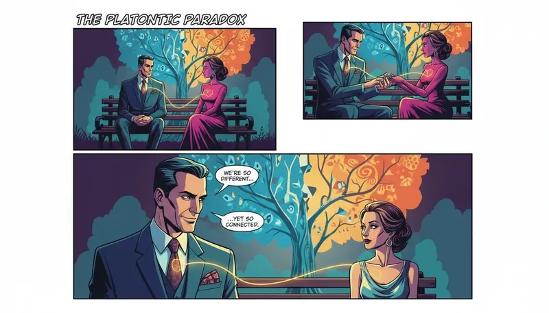 An illustration showing two different personality types finding one of the best mbti friendship matches, symbolized by a glowing connection under a tree representing cognitive functions. Filename: best-mbti-friendship-matches-bestie-ai.webp