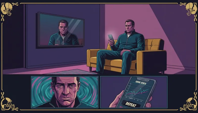 A fan finds a better way to get the best NFL game highlights recap, looking at calm stats on their phone instead of watching a painful loss. File: best-nfl-game-highlights-recap-bestie-ai.webp